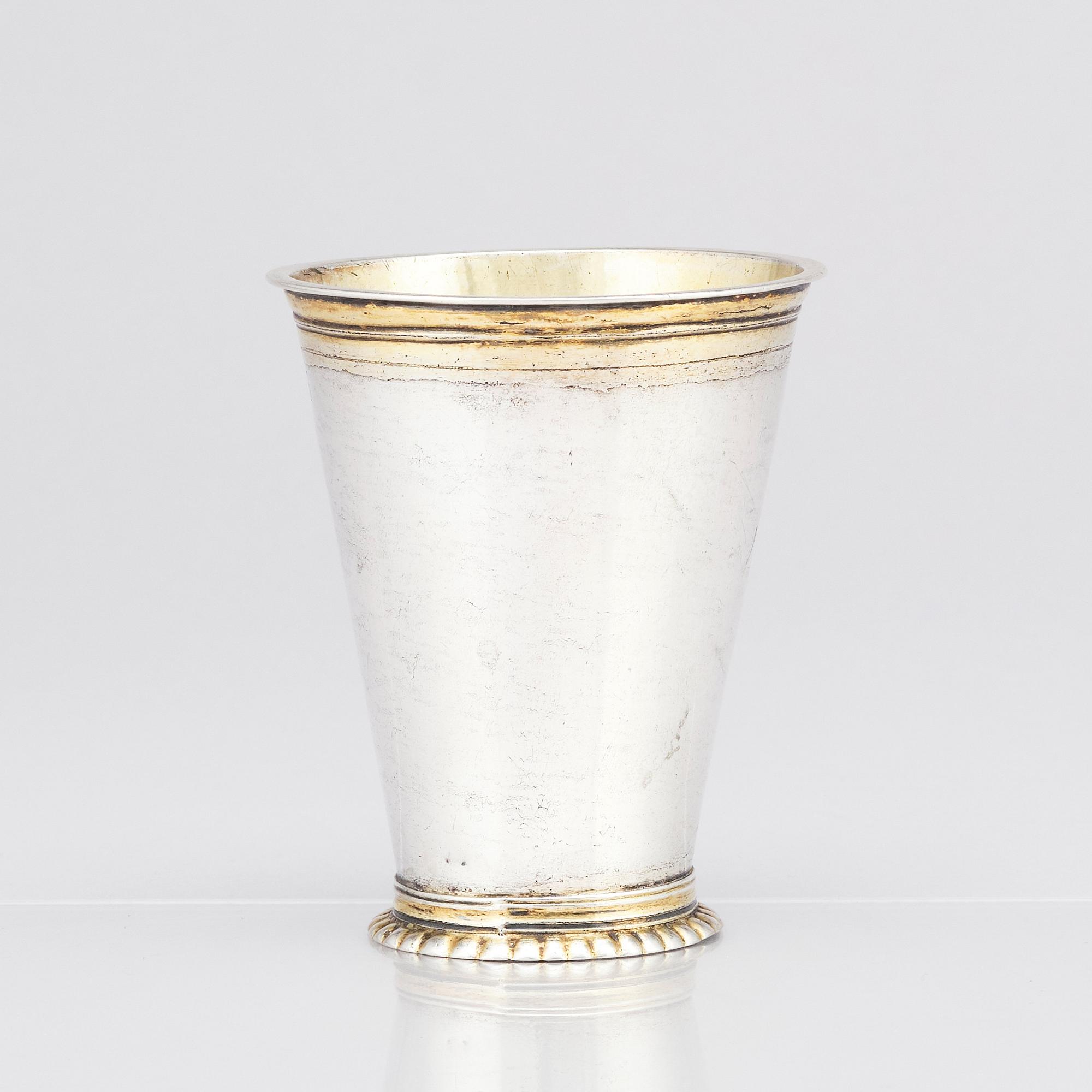 A Swedish early 18th Century parcel-gilt silver beaker, marks of Erik Bengtsson Starin, Stockholm 1709.
