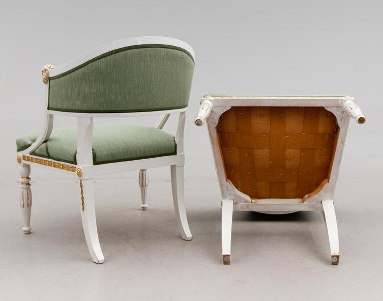 BALJFÅTÖLJER, 1 par, empirestil, omkring år 1900.