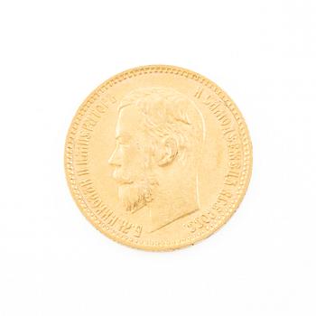Guldmynt, Nikolaij II, Ryssland, 5 Rubel, 1898.