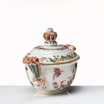 A european subject famille rose butter tureen with cover, Qing dynasty, Qianlong (1736-95).