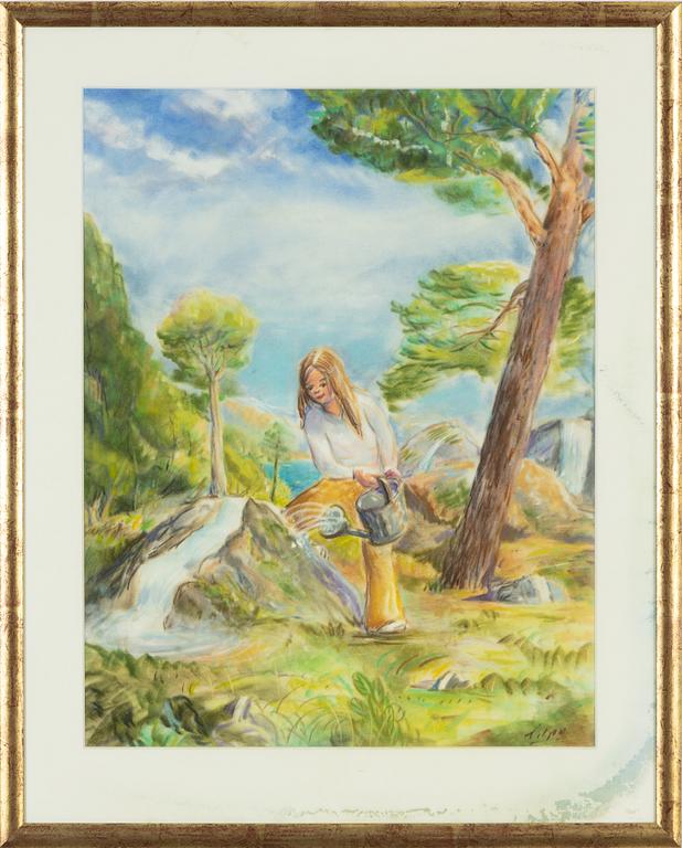 Fruls Tilpo, akryl på sammetsduk, signerad.