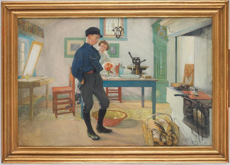 Carl Larsson, "Vet du vad? Var god och glad!" / "Esbjörn led" / "Grolle nicht" (Esbjörn sulking).