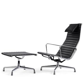 86. Charles & Ray Eames, an armchair and ottoman, Aluminium group model "EA 316", Vitra, 21st century.