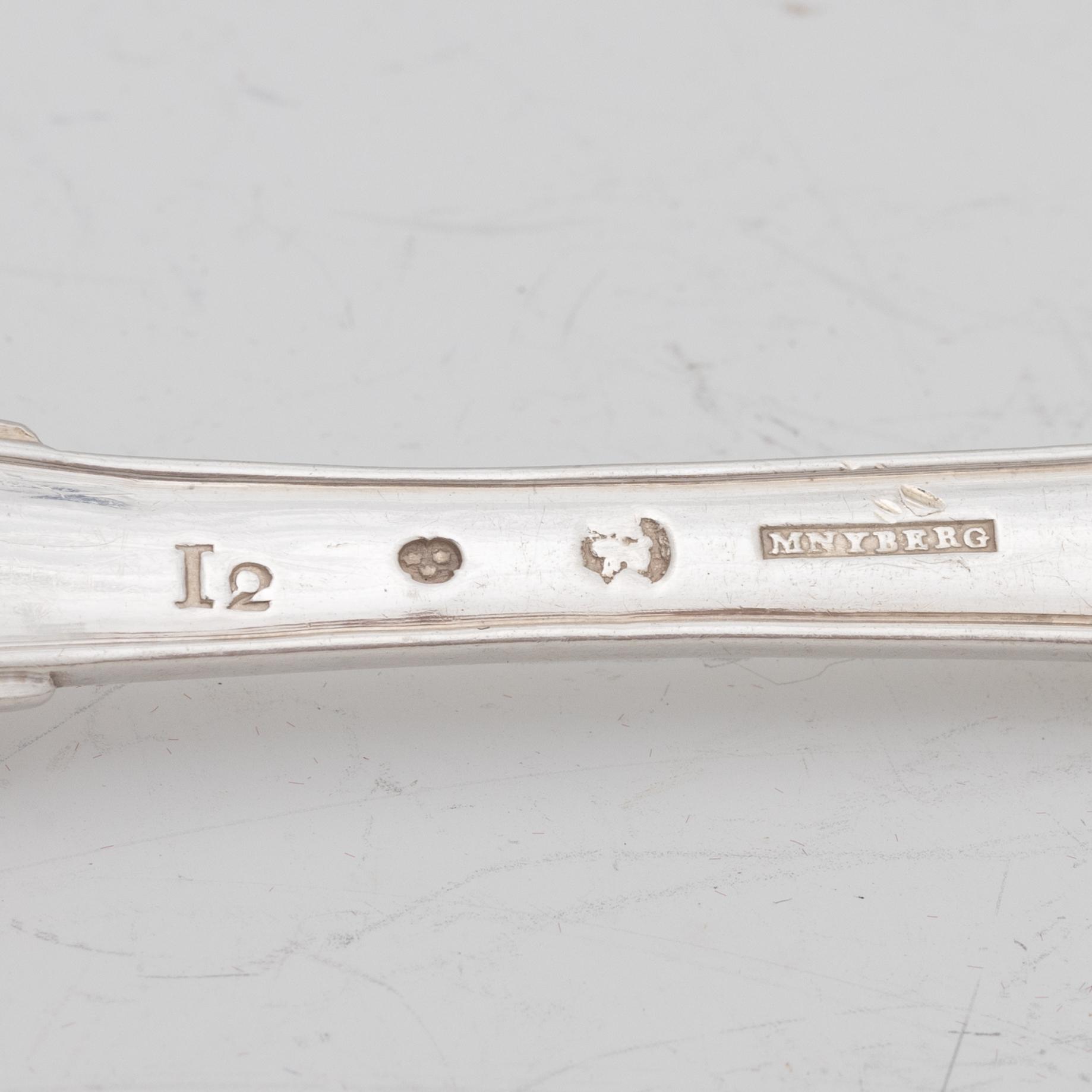 Mikael Nyberg, matgafflar, 6 st, silver, Stockholm 1791.