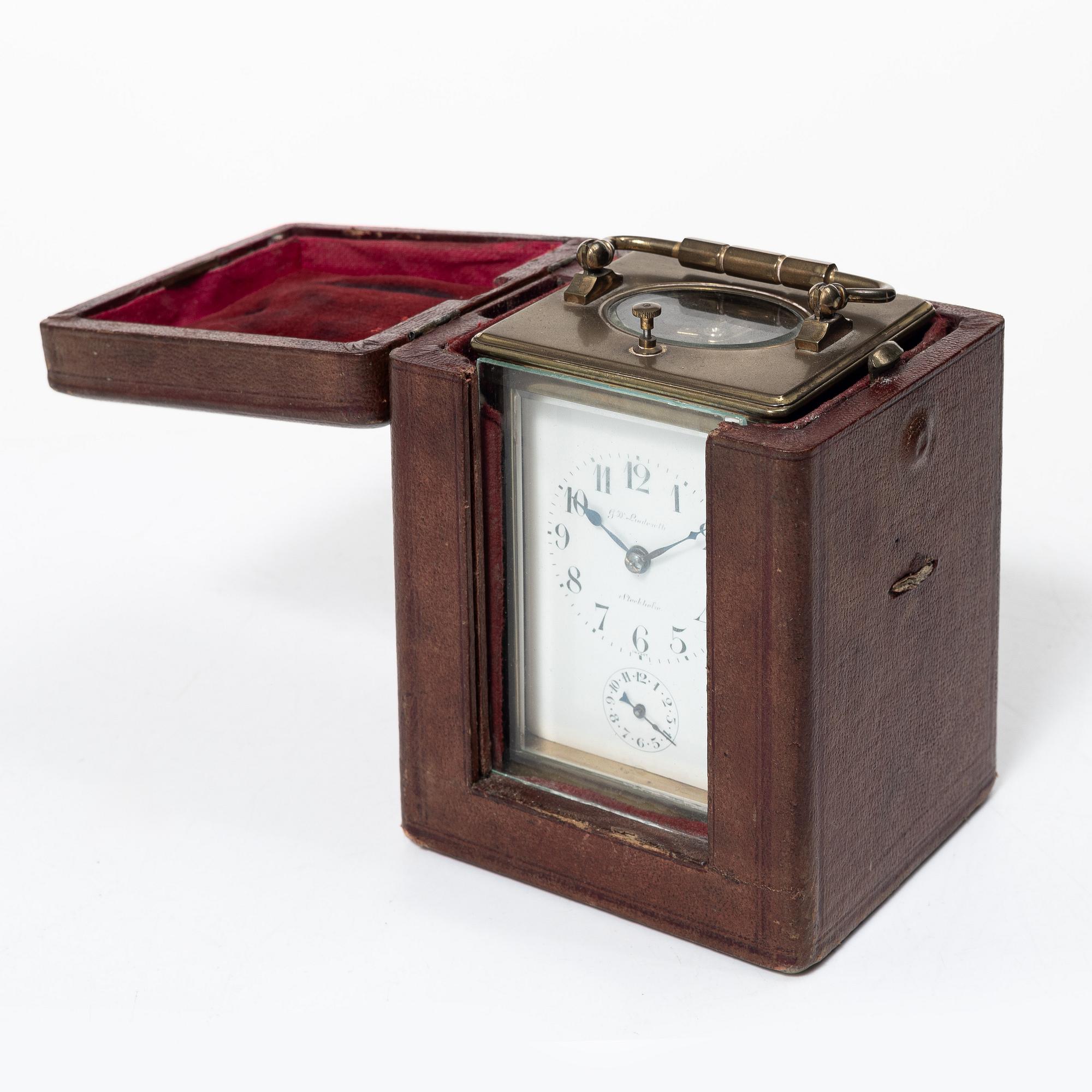 A carriage clock, in case, Linderoth Stockholm, 20th century.