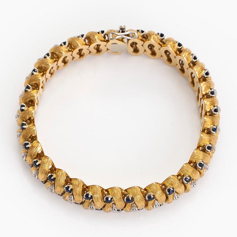 Armband, åttkantslipade diamanter, safirer, 18K guld, Italien.