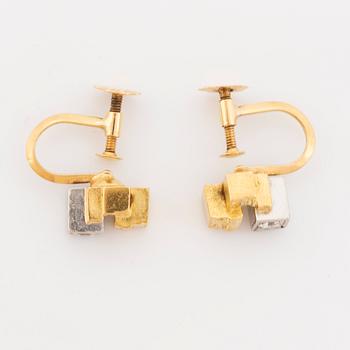 A pair of 18K gold and platinum earrings, possibly by Lapponia.