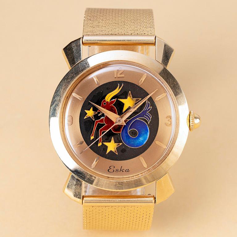 Eska, "Cloisonné Enamel Dial", "Capricorn", ca 1950.
