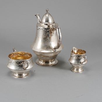 KAFFESERVIS, 3 delar, silver, Christian F Heise, Köpenhamn, 1923, vikt 763 g.