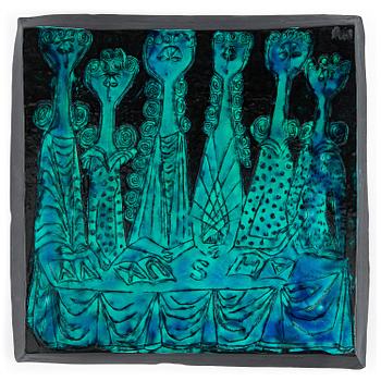 Birger Kaipiainen, seinäreliefi, kivitavara, signeerattu Kaipiainen.