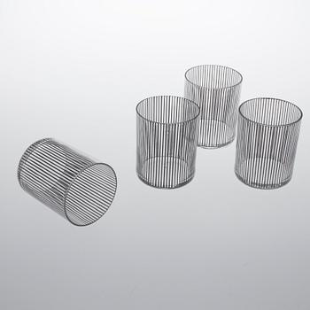 GLAS, KARAFF OCH SKÅL, 14 delar, glas, "Stripe", Bengt Orup, Johansfors.