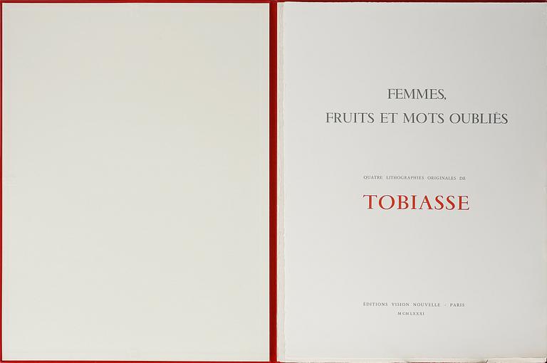 THEO TOBIASSE, mapp med 4 litografier, "Femmes, fruits et mots oubliés, sign o numr 15/250. 1981.