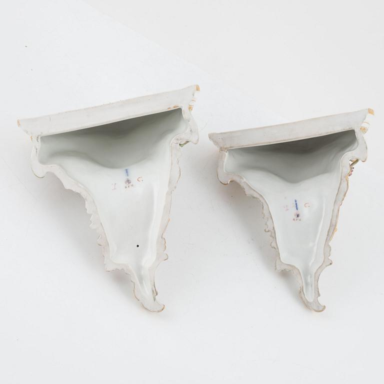 A pair of porcelain wall brackets, Königliche Porzellanmanufaktur (KPM), Berlin, circa 1900.
