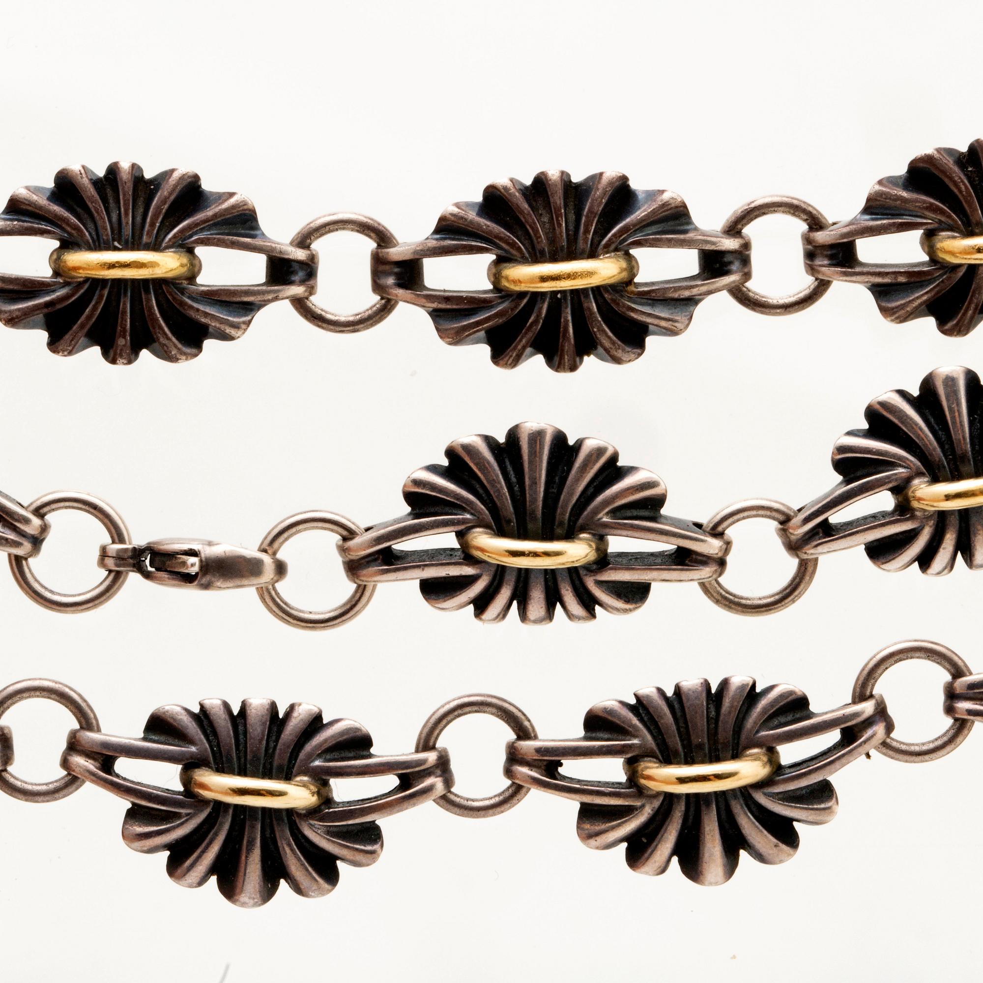 Georg Jensen necklace and bracelet, sterling silver and 18K gold, nr 394.