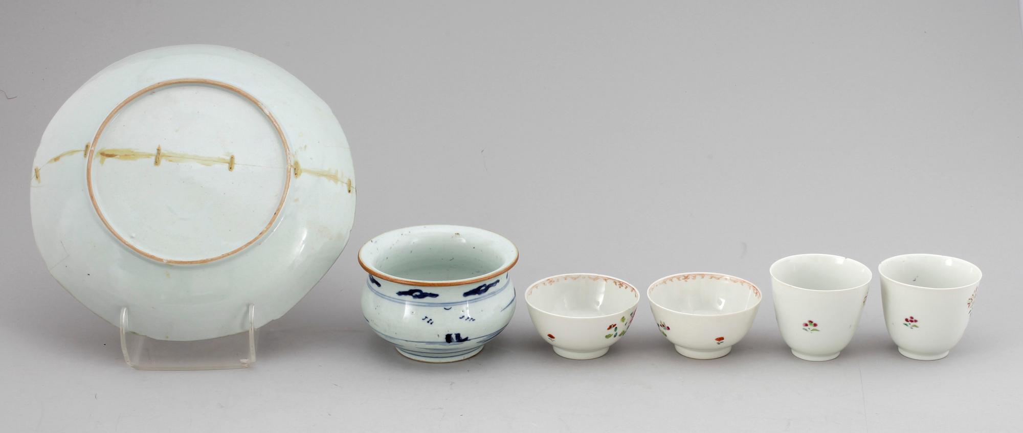 PARTI KINAPORSLIN, 6 delar, porslin, mest Qianlong. Kina 1700-1800-tal.