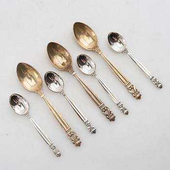 Johan Rohde, skedar 7+5 st "Konge/Achorn" sterlingsilver för Georg Jensen efter 1945.