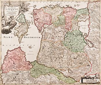 538. KARTA, Livoniae et Cvrlandiae, Johan Baptist Homann, ca 1720.
