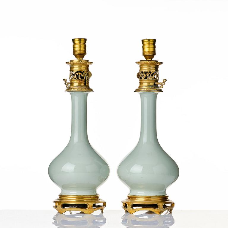 A pair of celadon vases, Qing dynasty, 19th Century.