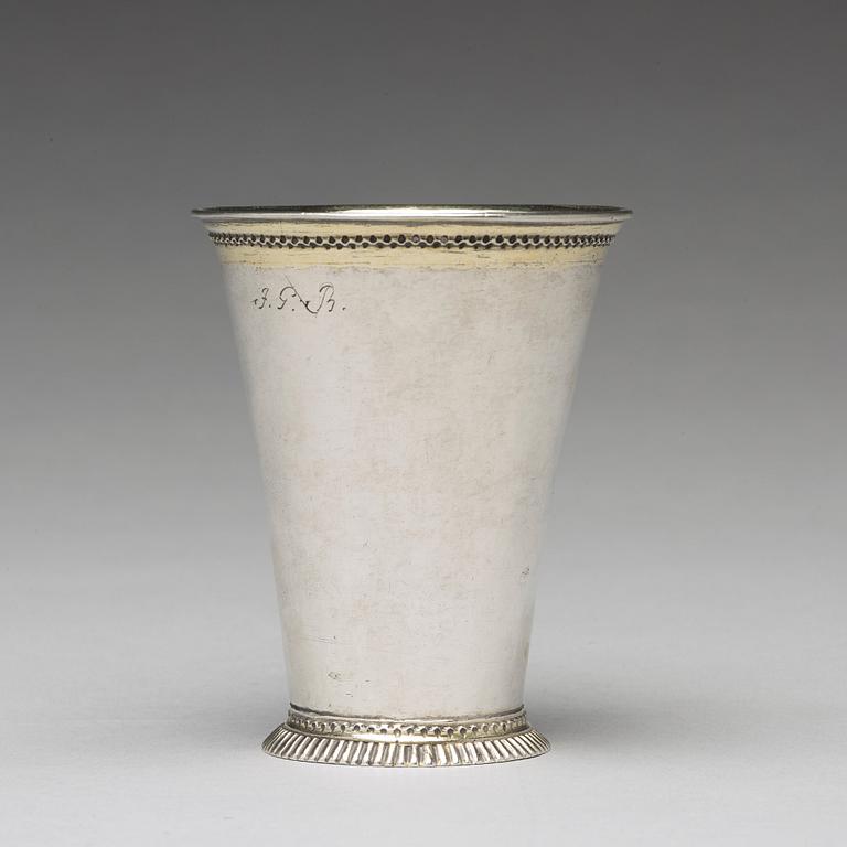 A Swedish 18th century parcel-gilt silver beaker, mark of Gottfried Dubois, Stockholm 1729.