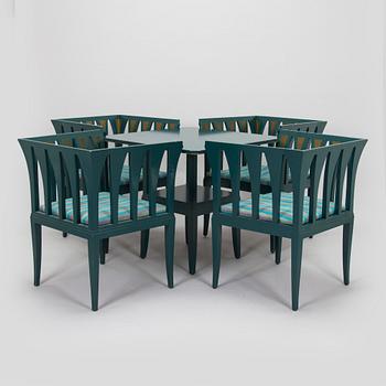 Eliel Saarinen, furniture, 5 pieces, "Blue suite" for Adelta, Finland 1980s.