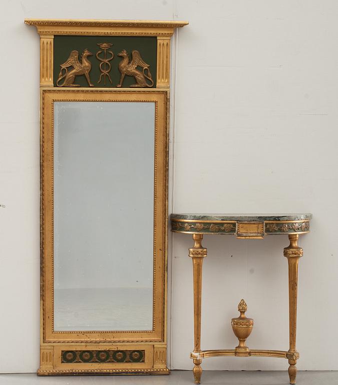 SPEGEL med KONSOLBORD, gustaviansk stil, 1900-tal.