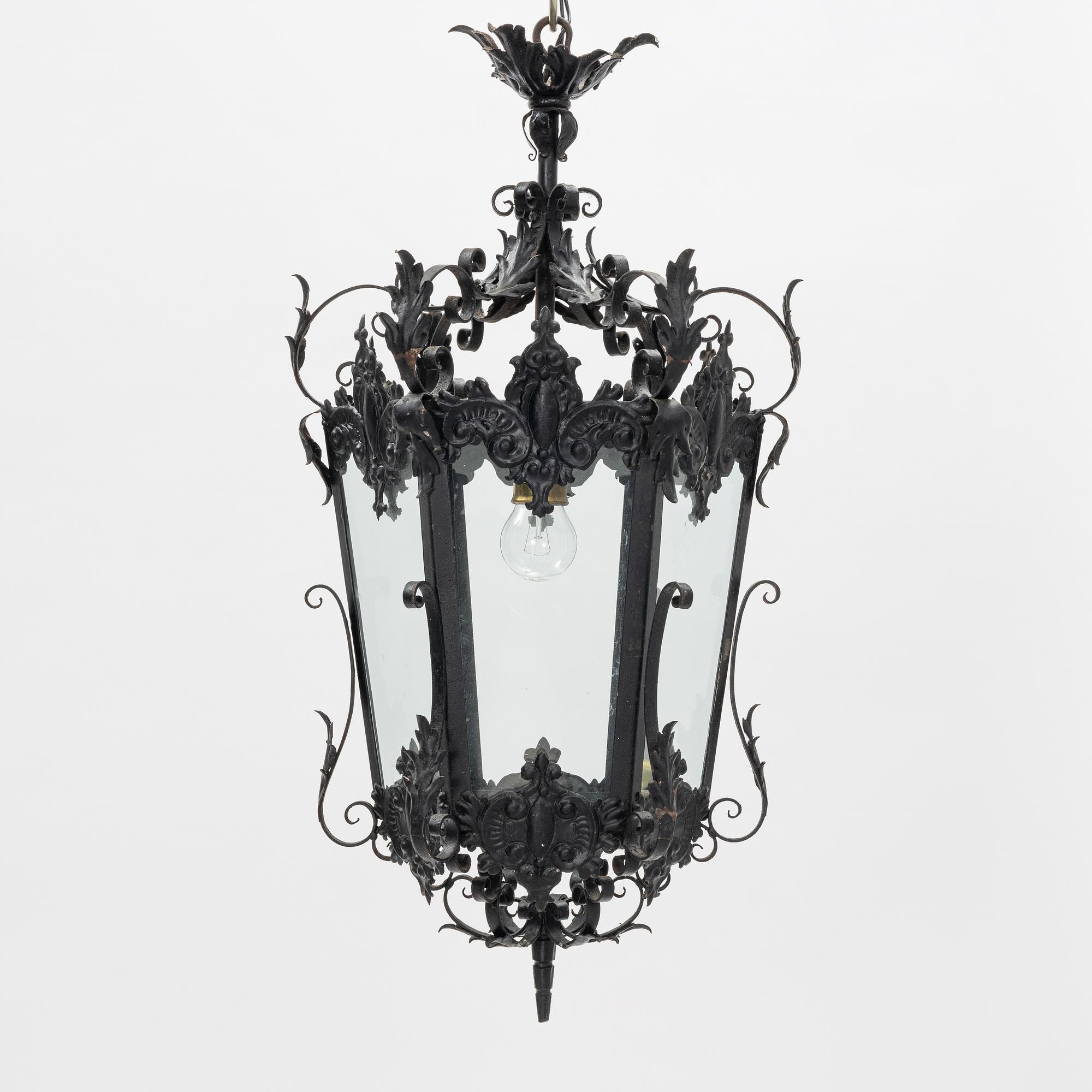 A painted metal lantern, Spain, 20th Century.