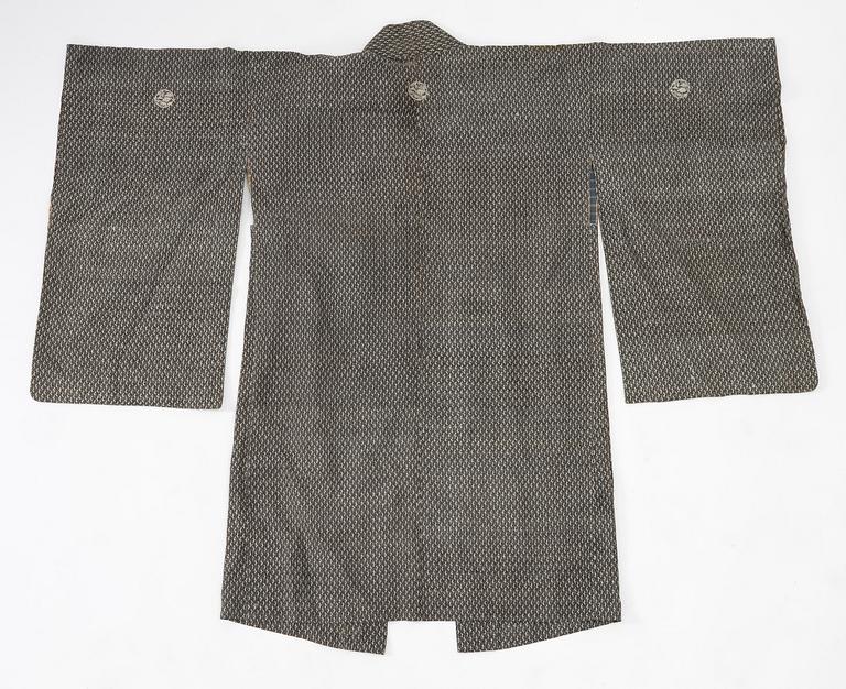Kimono (five pieces), partially cotton, two pairs of shoes, one pair of socks, and a parasol, Japan, 20th century.