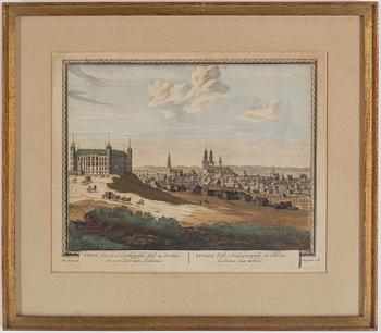 AN 18TH CENTURY COLOURED ENGRAVING.