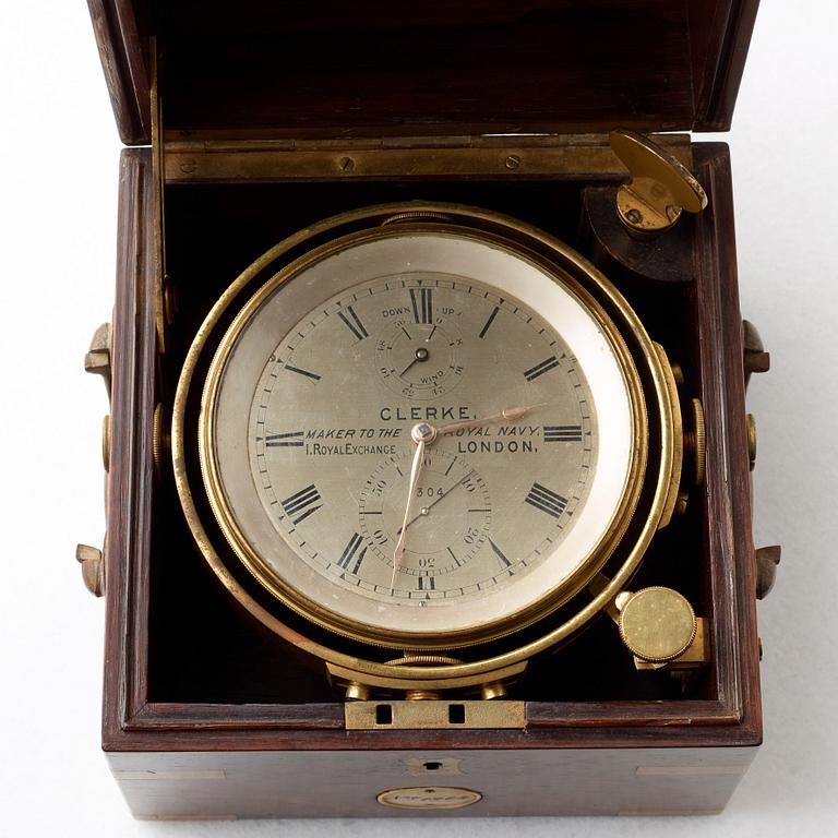 CLERKE, 1 Royal Exchange, London, Maker to the Royal Navy, Two-Day Marine Chronometer, No 1304.