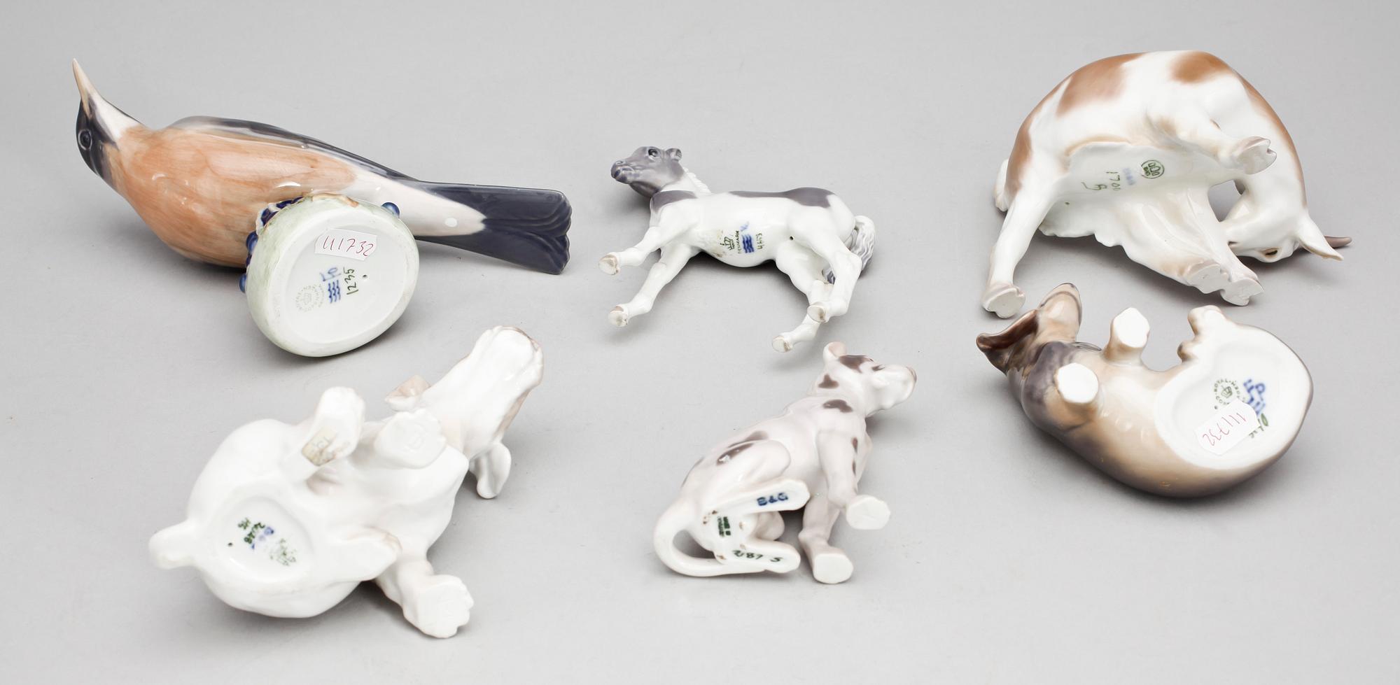 FIGURINER, 6 st, porslin, Bing & Gröndahl och Royal Copenhagen, Danmark.