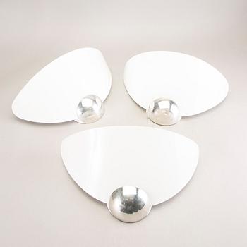 A set of three 1980s P. King & S. Miranda "Aura" wall lampsfor Arteluce Italy.