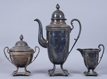 KAFFESERVIS, 3 delar, nysilver, 1900-tal.