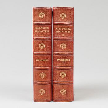 BOK, 2 vol, "Historiska Miniatyrer" I-II, av August Strindberg, Stockholm 1905.