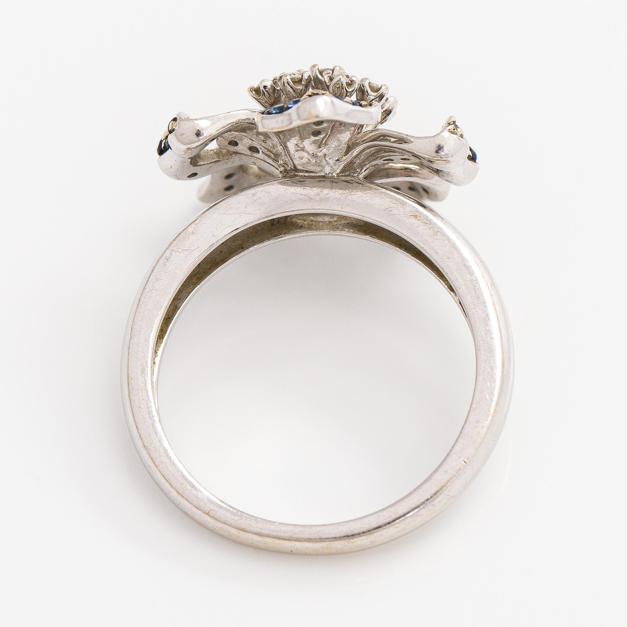 Ring, small diamonds and sapphires, 14K white gold.