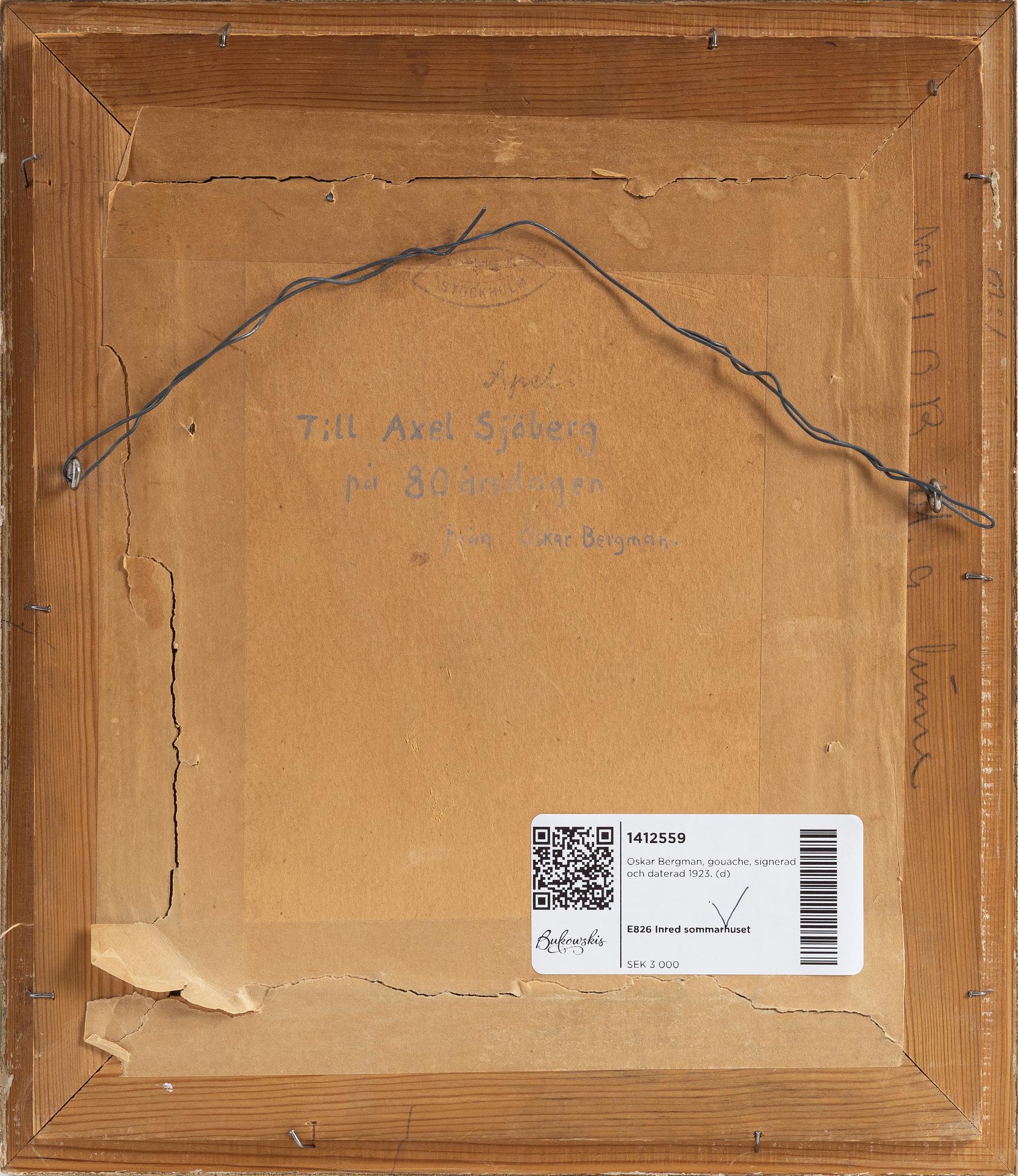 Oskar Bergman, gouache on paper, signed 1923.