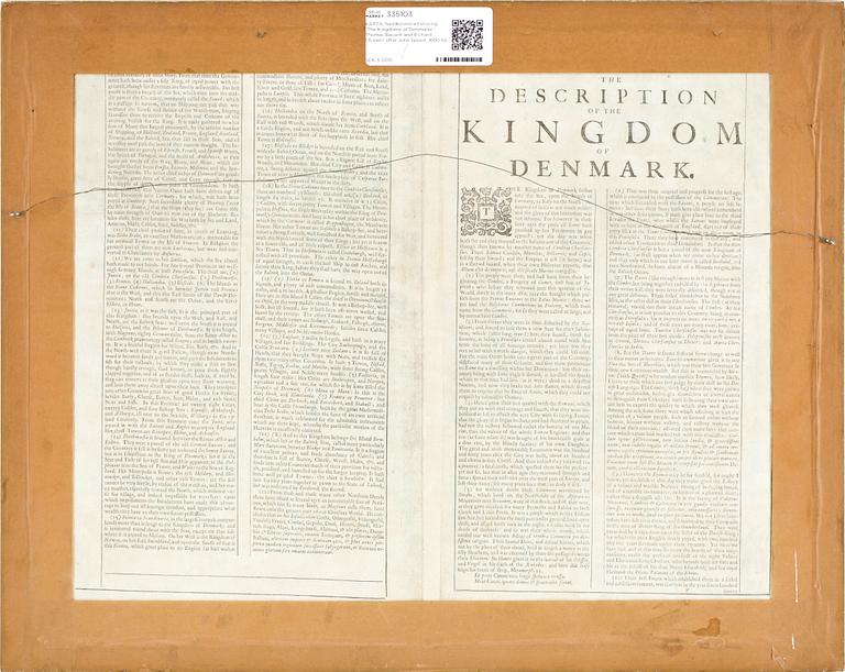 KARTA, handkolorerad etsning, "The Kingdome of Denmarke", Thomas Bassett and Richard Chiswell efter John Speed, 1600-tal.