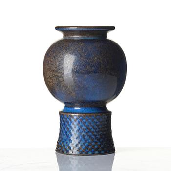 Stig Lindberg, a blue glazed stoneware vase, Gustavsberg Studio, Sweden, 1966.