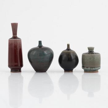 Berndt Friberg, a set of four stoneware miniature vases, Gustavsbergs studio, including 1969.