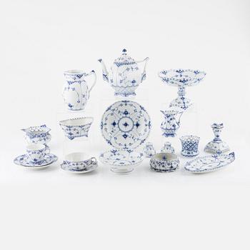 Service parts, 48 pcs, porcelain, "Musselmalet", full lace and half lace, Royal Copenhagen, Denmark.