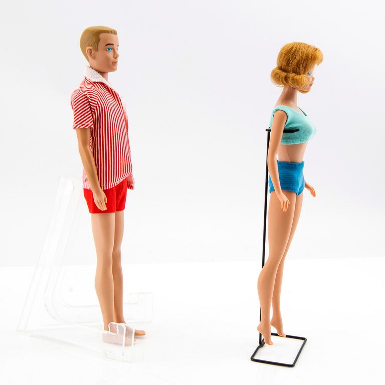 Midge och Ken, dockor 2 st.  samt kläder vintage "Midge" Mattel 1963, "Ken" Mattel 1964-65.