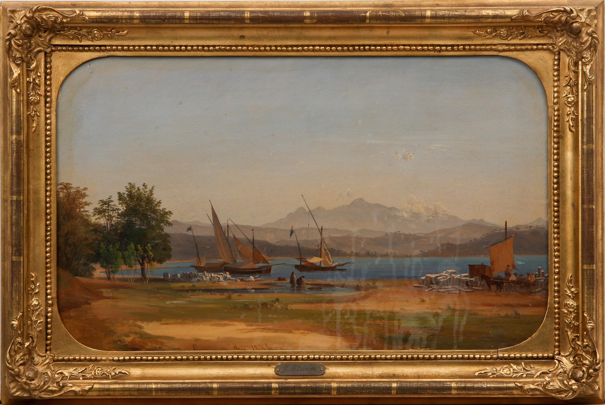 JOSEPH MAGNUS STÄCK, tillskriven, olja på uppklistrat papper, ej sign, dat Spezia 17 aug 1846.