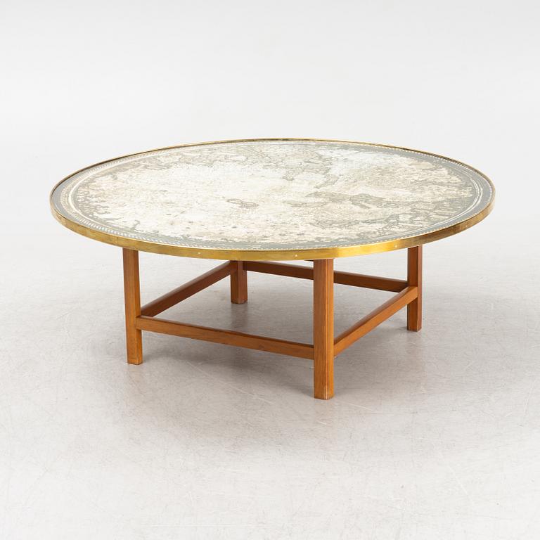Josef Frank, a mahogany base table, map on the top, Svenskt Tenn, Sweden, model U601 (the top) & U491, 1960s-1970s.