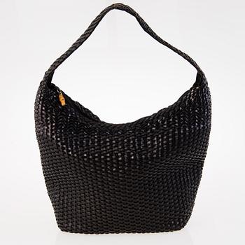 GUCCI 1980s Black leather Woven Hobo Bag.