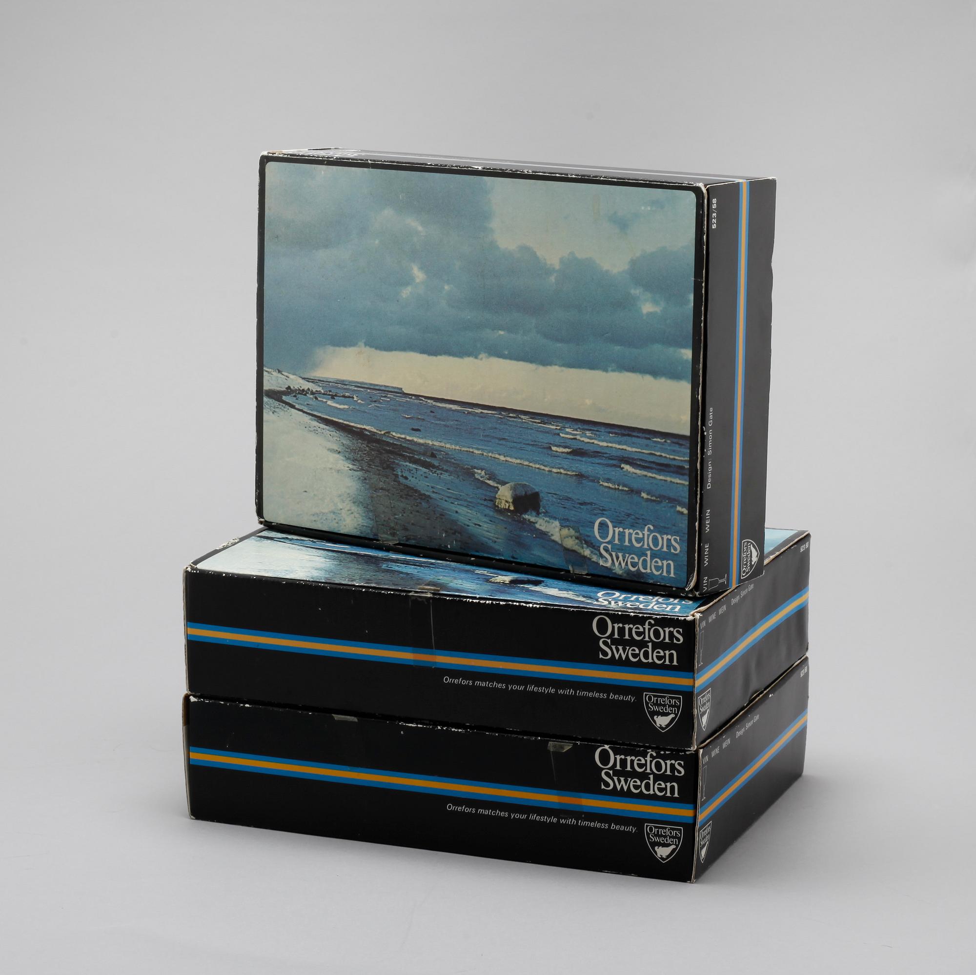 SIMON GATE, glas, 12 st, "Salut", Orrefors, 1900-tal.