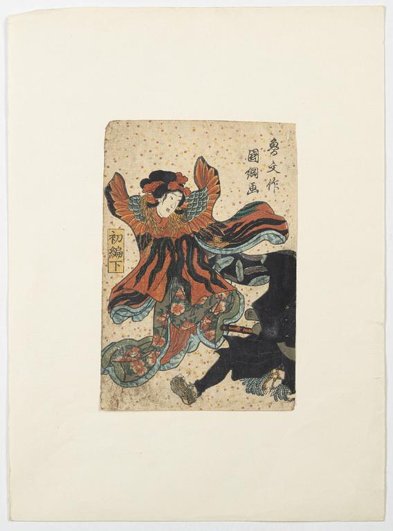 Japanska träsnitt, sex stycken, bl a Utagawa Kunisada,
