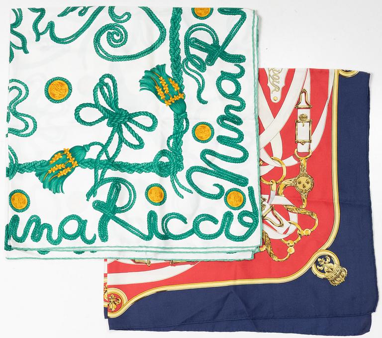 Hermès, scarf, "Cavalcadour" samt Nina Ricci scarf.