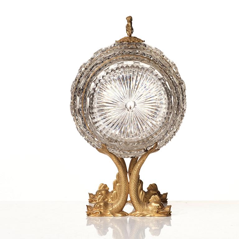 A Empire ormolu-mounted cut glass wine barrel.