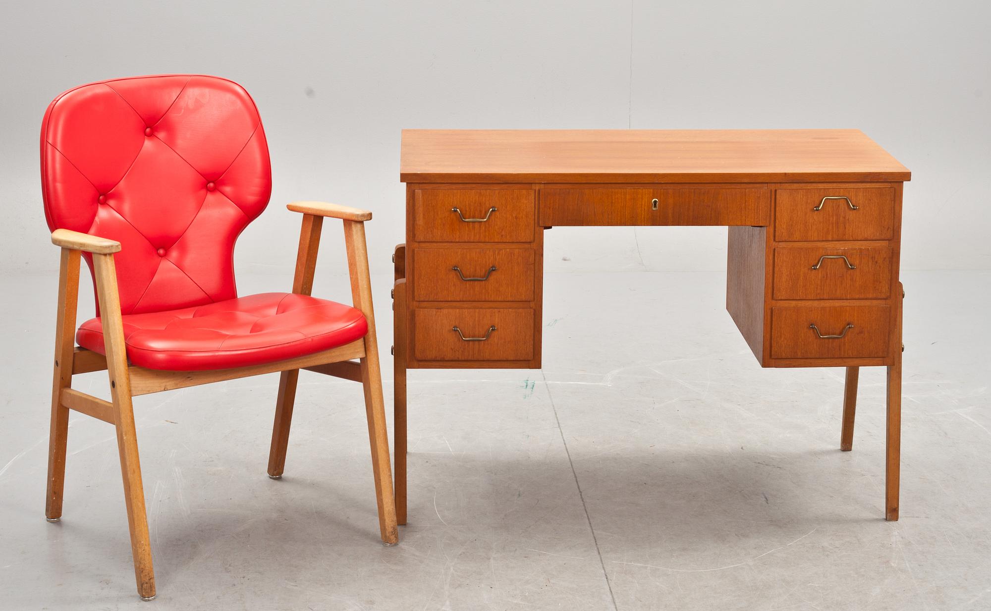SKRIVBORD MED STOL, 1960-tal.
