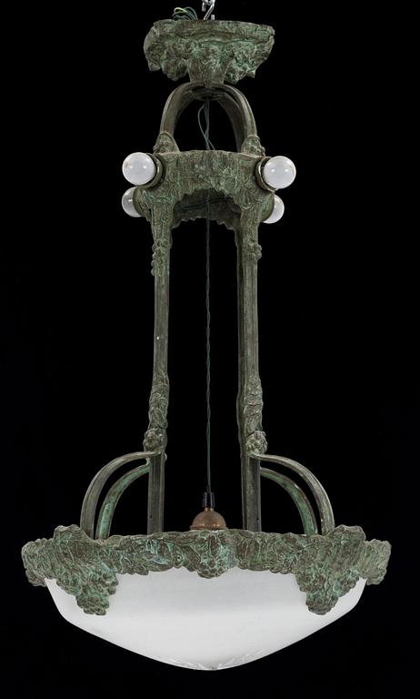 A patinated brass ceiling lamp attributed to Alice Nordin, Böhlmarks, Stockholm 1910's-20's.