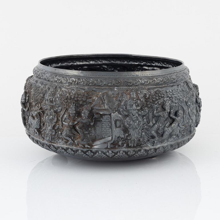 Bowl, low-grade silver, Southeast Asia.